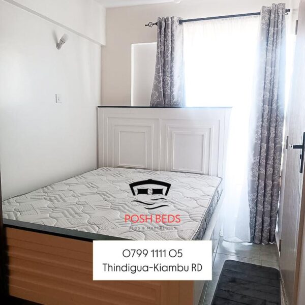 White Modern Wooden Bed Frame – Minimalist Design & Durable Build | Posh Sofas Kenya
